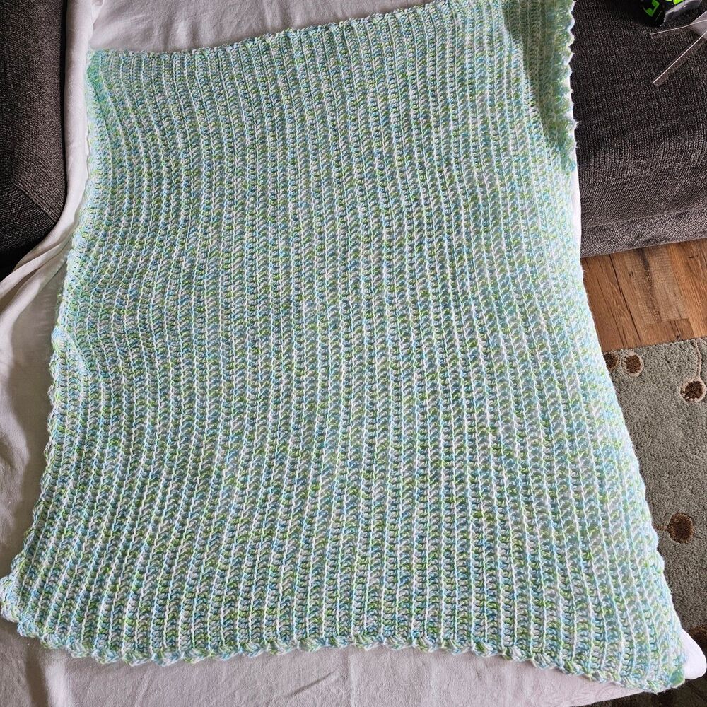 Handmade Crochet Baby Blanket in Lovely Unisex Colors 3' x 3'